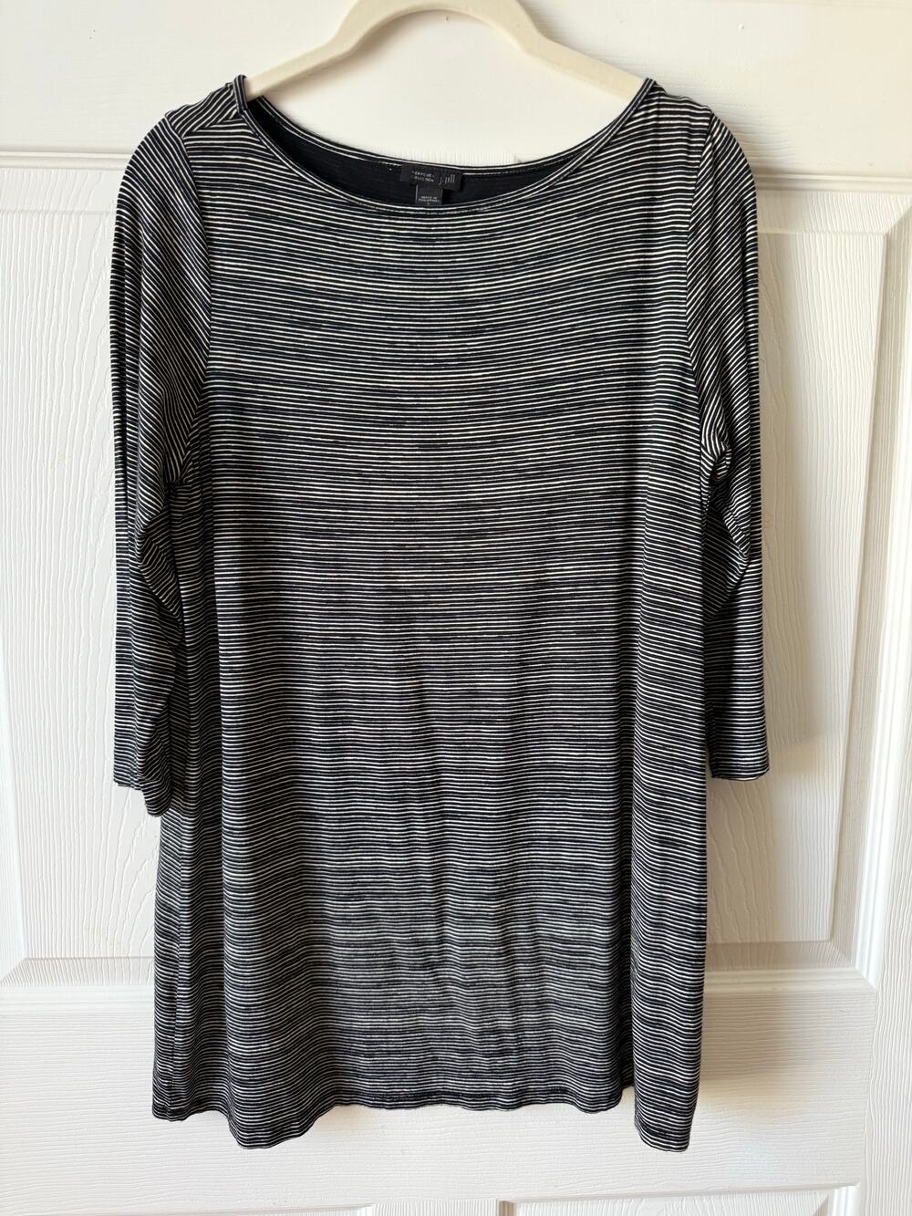 J.Jill Wearever Black Stripe Stretch Tunic Top Size S Minimalist Casual Basics‎